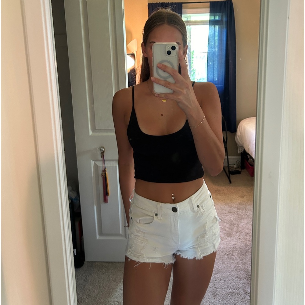 American Eagle white denim stretch shorts